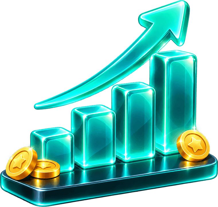 Glowing bar chart with a rising arrow